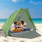 Tente de plage abri de plage pliable dim. 2,30L x 1,40l x 1,27H m fenêtre sac transport inclu polyester vert au meilleur prix | E.Leclerc