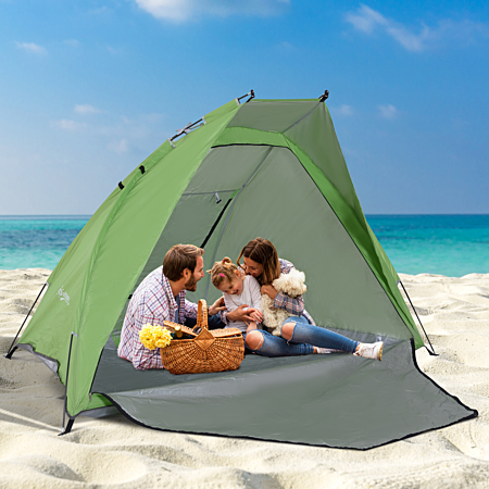 abri-de-plage-670qdj.png Tente de plage abri de plage pliable dim. 2,30L x 1,40l x 1,27H m fenêtre sac transport inclu polyester vert au meilleur prix | E.Leclerc – Image 1