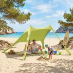 Abri de Plage [Marque] UPF50+ Tente Pliable en Lycra Verte 200x208cm avec Tapis et Pelle, Poteaux Alu