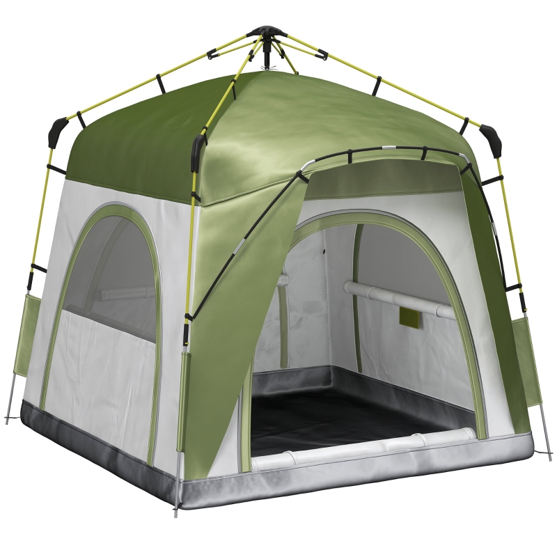 camping-tente-034api.jpg Outsunny Tente Instantanée Tente de Camping Automatique Imperméable 5 Personnes 240x240x195 cm PolyesterFibre de Verre Vert Gris Aosom.fr – Image 1