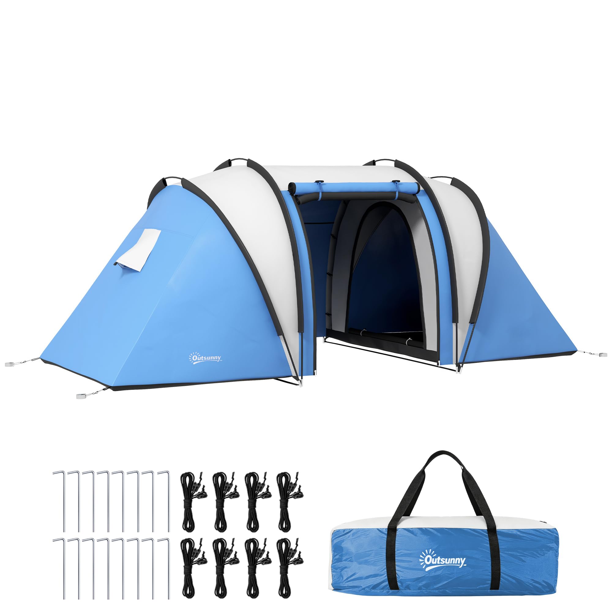 tente-2-chambres-629qyd.jpg Outsunny Tente de Camping Familiale 4 5 Personnes 2 Chambres 3 Portes Bleu | 3000 mm Imperméable et Ventilée, Installation Facile, Tente de Randonnée, ... – Image 1