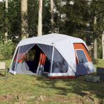 Grande Tente de Camping LED 10 Personnes Montage Rapide 2 Chambres Imperméable Gris et Orange – ComfortXL Outdoor Living Gamm vert