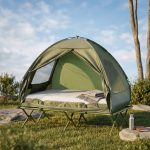 Tente Surélevée Acier Camping 2 Personnes avec Lit Matelas 193x145x180cm Vert ComfortXL Outdoor Living Gamm vert