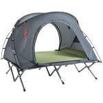 Outsunny Lit de Camp avec Tente Lit de Camp surélevé pour 2 Personnes Tente Dôme avec Matelas Pneumatique Inclus Sac de Transport Gris 200 x 146 x 159 cm | Aosom France