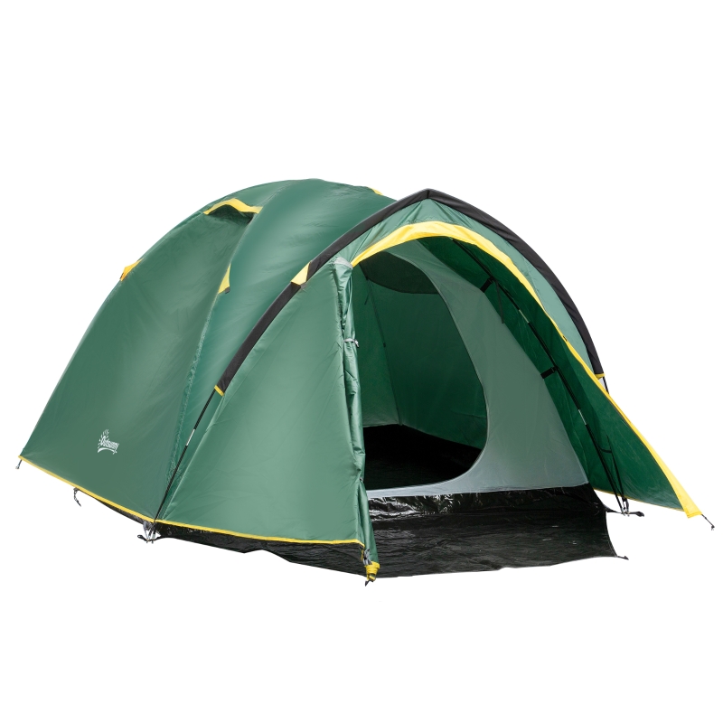 tente-de-camping-358irj.jpg Outsunny Tente de camping pliable pour 3 4 personnes tente dôme avec vestibule 2 portes enroulables fenêtres maille tissu polyester imperméabilisé anti UV 325 x 183 x 130 cm vert AOSOM.fr – Image 1