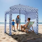 VEVOR Tonnelle de Plage 1,83x1,83 m, Abri de Plage avec Parois Latérales et Poches à Sable, Tente de Camping Extérieur avec Sac de Transport, ...