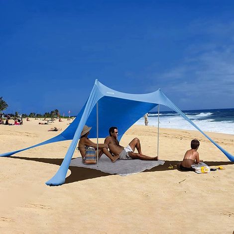 tente-de-plage-220ufz.jpg Largeight – Parasol de plage UPF 50+ – Tente portable 210x150x170 cm – Barres en aluminium – Ancrages sable pour installation rapide – Image 1