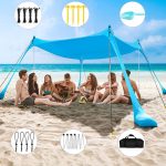Parasol de plage UV 200x160x150 cm, tente portable avec 4 mâts en aluminium, installation facile pour plage, camping, pêche et extérieur