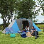 Tente familiale grise et bleue 4 à 6 personnes 2 chambres imperméable 3000 mm 555 x 225 x 190 cm