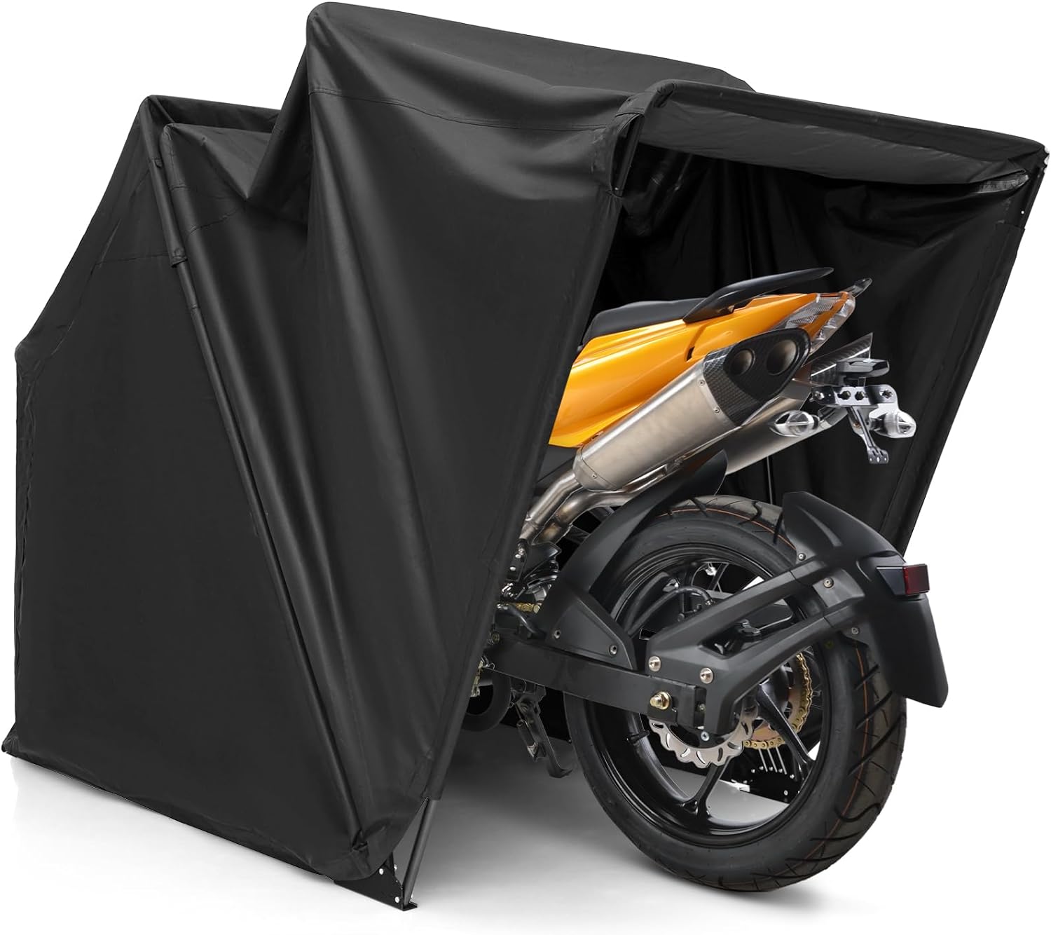 tente-moto-816tuu.jpg Abri de Moto Extérieur de 345 x 137 x 190 cm, Tente Moto avec Housse en Tissu Oxford Fenêtres, Noir – Image 1