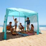 VEVOR Tonnelle de Plage 2,4 x 2,4 m, Abri de Plage avec Parois Latérales et Poches à Sable, Tente Portable pour Camping Extérieur, Protection UPF 50+, ...