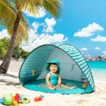 Tente de plage pour bébé avec mini piscine en polyester bleu