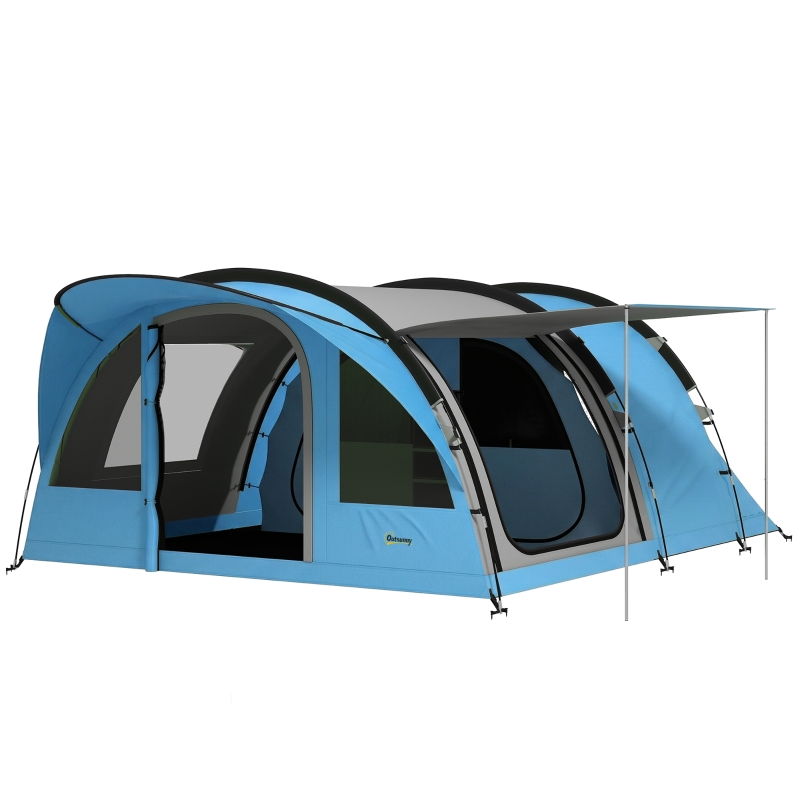tente-pour-4-personnes-245wrv.jpg Outsunny Grande Tente Tunnel Camping 4 Personnes 3 4 Saisons Hauteur d'Homme 2 m Séjour XL 3,7 m Imperméable 3000mm Bleu | Aosom France – Image 1