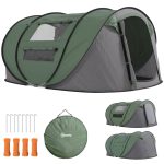 Outsunny Tente de camping pliable pour 4 5 personnes tente dôme pop up 2 portes fenêtres enroulables maille / PVC tissu polyester fibre verre 263,5 x 220 x 123 cm vert armée et gris AOSOM.fr