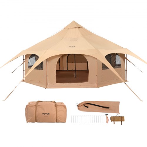 tente-pour-camping-566goj.jpg VEVOR Tente Cloche en Toile 5 m Tente de Cirque 4 Saisons Tente de Camping Familial avec Trou de Poêle à Bois et Sacs de Rangement pour Glamping ... – Image 1