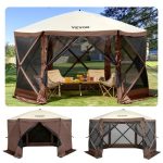 VEVOR Tente d'abri de camping pop up, 3,05 m x 3,05 m, pare soleil à 6 côtés fenêtres en maille, sac de transport portable, piquets de sol, grandes ...