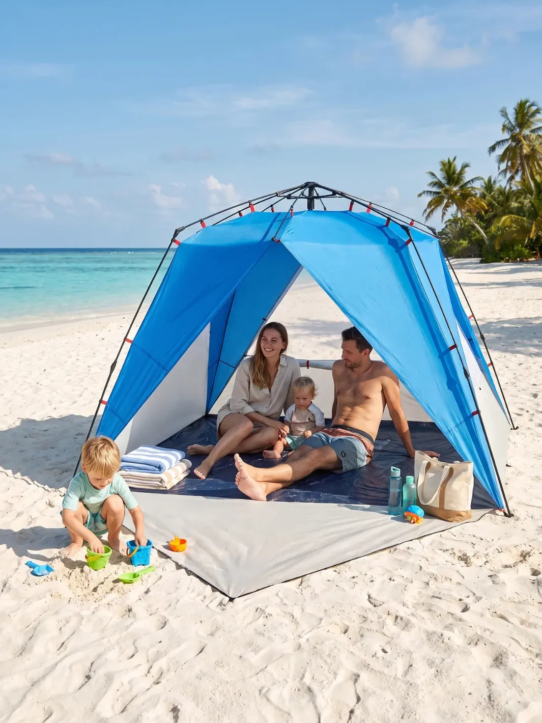 tente-pour-plage-059kni.jpg Tente de plage 4 personnes | MONTAGE RAPIDE & STABLE AU VENT – Image 1