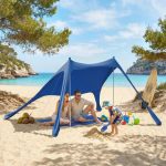 Tente de plage UV 50+ pour 2 à 4 personnes avec tapis et pelle, en lycra et aluminium, 200 x 208 x 200 cm, bleue