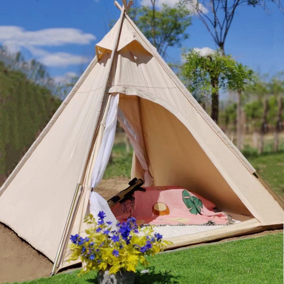 tente-tipi-007duq.jpg Tente tipi en toile de 2 m pour adultes Pour 2 à 3 personnes : Amazon.fr: Sports et Loisirs – Image 1
