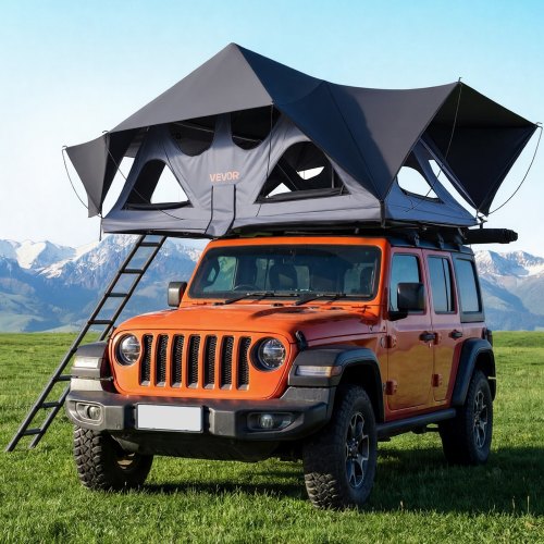 tente-voiture-734cmq.jpg VEVOR Tente de Toit pour Voiture Pliable, Tente de Toit à Coque Rigide pour 2 3 Personnes, pour Camping Caravane SUV, en Aluminium, Étanche et Coupe vent, avec Éclairage LED, Matelas et Fenêtres | – Image 1