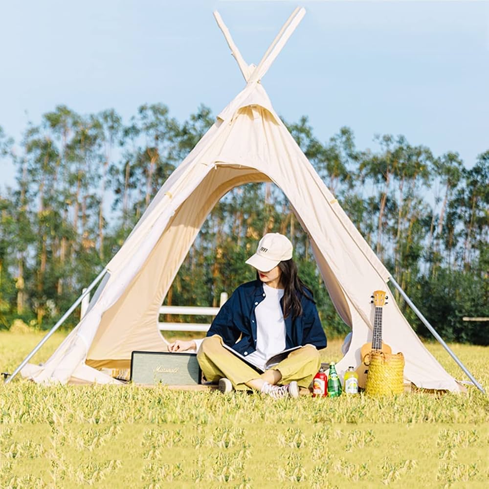 toile-de-tente-479jfx.jpg OUZBEM Tente en Toile Tentes de Camping et abri Solaire Tente de randonnée Grande Tente pagode tipi Adulte pour 2 Personnes, 220x220x200cm, Facile à Installer Vision : Amazon.fr: Sports et Loisirs – Image 1