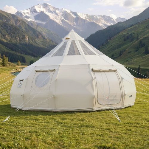 toile-de-tente-746xmh.jpg VEVOR Tente Yourte en Toile, Tente Cloche 5 m pour Camping Familial, Glamping, Chasse, Événements Plein Air, Jusqu'à 12 Personnes, avec Passage pour ... – Image 1