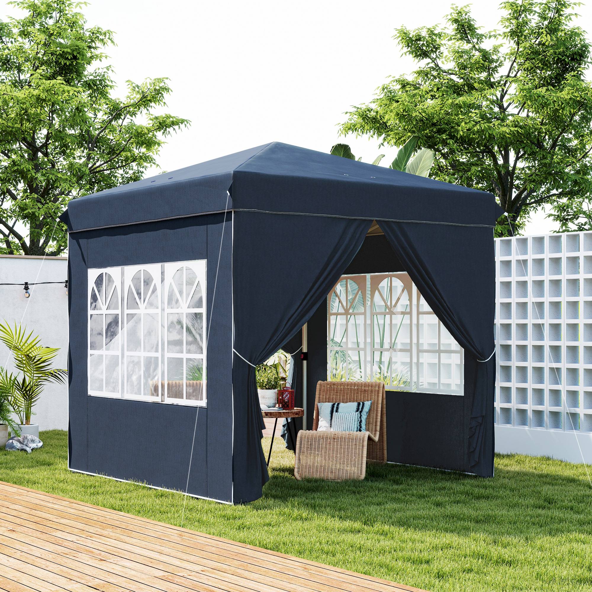 tonnelle-camping-175bej.jpg Tonnelle Pliante Pop up Toile Oxford Jardin Camping Imperméable UV50+ 2,5x2,5m Bleu ComfortXL Outdoor Living Jardiland – Image 1