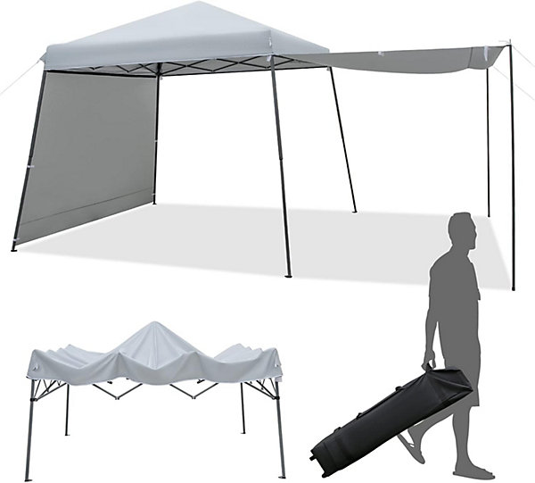 tonnelle-camping-339qgb.jpg Tonnelle de Jardin Imperméable Réglable Hauteur avec 2 Parois Latérales Amovibles pour Camping Gris – Image 1