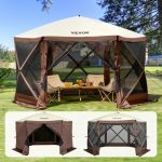 VEVOR Tonnelle pop up, 3,81x3,81 m, tente à moustiquaire escamotable polygone à 6 côtés, abri solaire à réglage rapide avec 6 toiles coupe vent ...