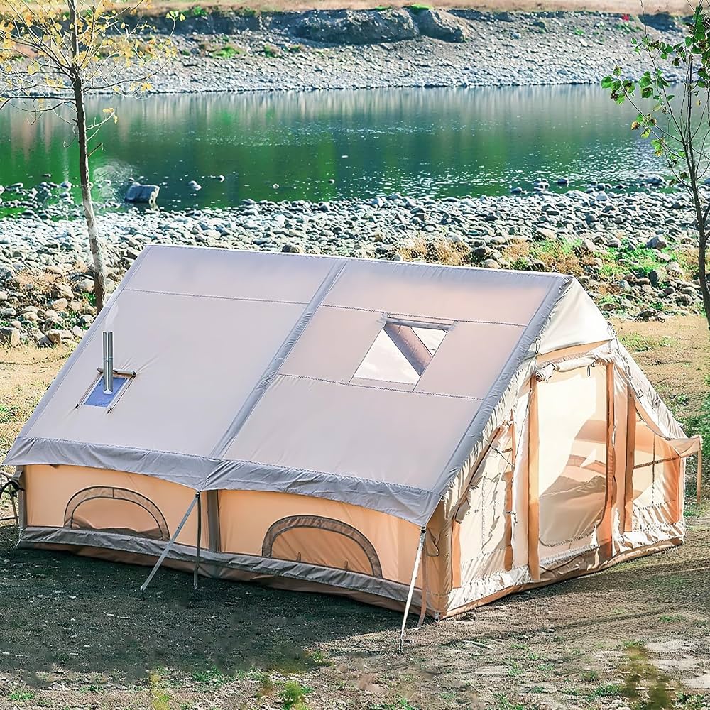 une-tente-031spr.jpg Tente Gonflable pour 2 à 8 Personnes, Tente Camping Gonflable avec Sortie de Cheminée et Pompe à Air, Montage Rapide en 5 Minutes, Inflatable Camping ... – Image 1